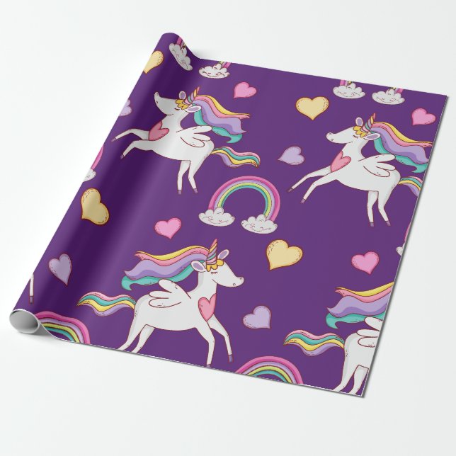 Papier Cadeau Motif Funny Unicorn Magique Cheval mignon (Déroulé)