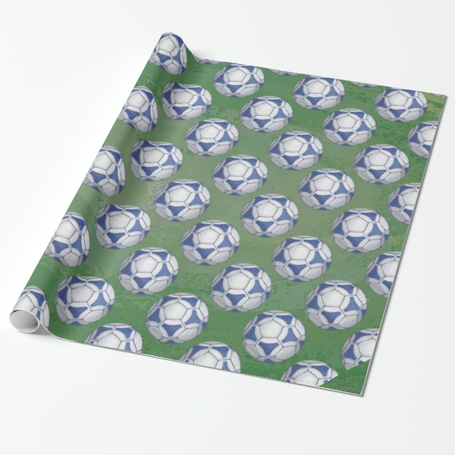 Papier Cadeau Motif Futbal bleu et blanc (Déroulé)
