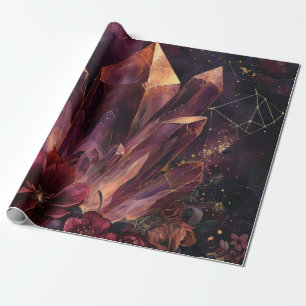 Papier Cadeau Motif Galaxie Florale Améthyste Gothique