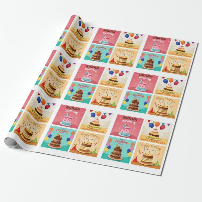 Papier Cadeau Motif Gâteaux d'anniversaire (Déroulé)