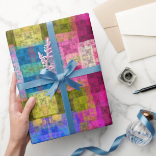 Papier Cadeau motif géométrique Abstrait, bleu, rose, moderne