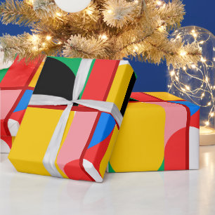 Papier Cadeau Motif géométrique abstrait de couleurs jaune rouge