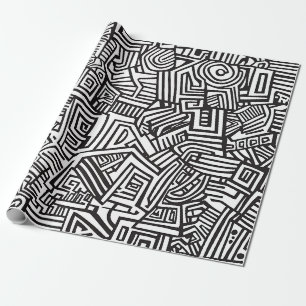 Papier Cadeau Motif géométrique abstrait en noir et blanc