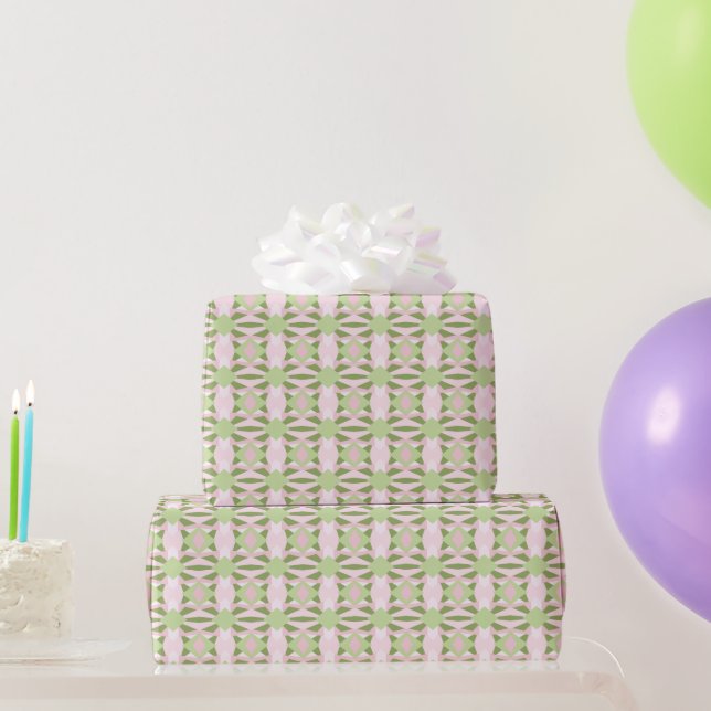 Papier Cadeau Motif géométrique abstrait vert et rose pastel (Cadeaux de fête)