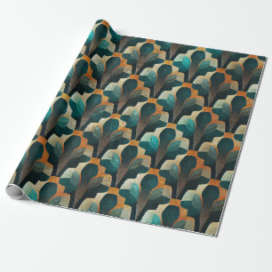 Papier Cadeau Motif géométrique Art déco sarcelle et or