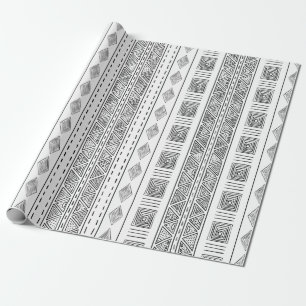 Papier Cadeau Motif géométrique blanc tribal inspiré de la toile