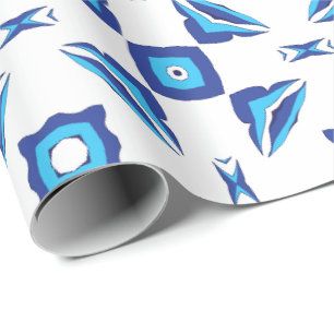 Papier Cadeau Motif géométrique bleu et blanc 