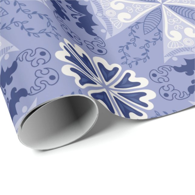 Papier Cadeau Motif géométrique bleu et blanc complexe (Coin rond)