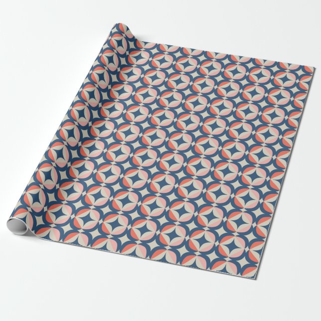 Papier Cadeau Motif géométrique bleu et de corail (Déroulé)