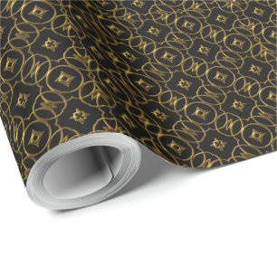 Papier Cadeau Motif géométrique brillant noir et or élégant