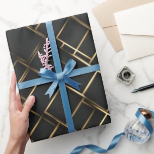 Papier Cadeau Motif géométrique de diamant noir en or de luxe