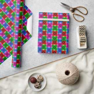 Papier Cadeau Motif géométrique de fleurs sans couture coloré, G