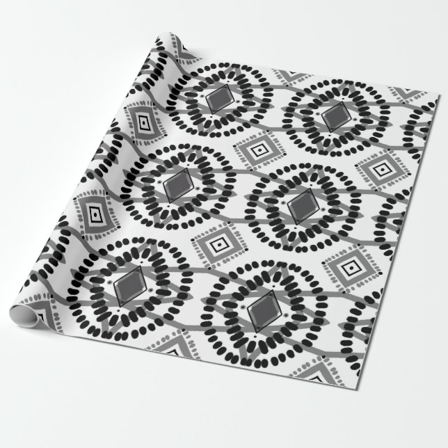 Papier Cadeau Motif géométrique de flux noir et blanc (Déroulé)