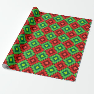 Papier Cadeau Motif géométrique de Noël rouge et vert