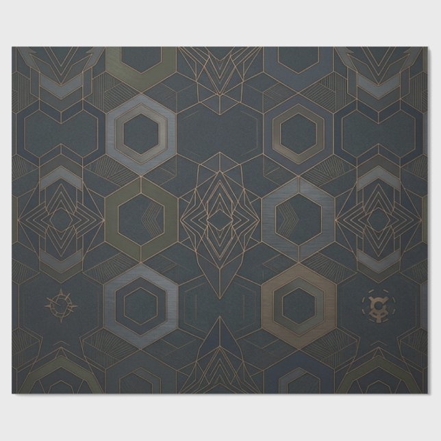 Papier Cadeau Motif Géométrique Doré 2025 (Plat)