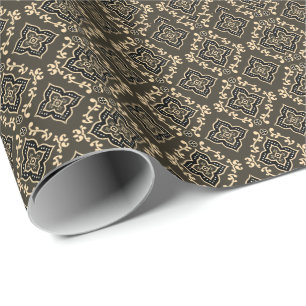 Papier Cadeau Motif géométrique doré et marron / Impression indi