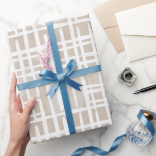 Papier Cadeau Motif géométrique en beige clair sur grille ivoire