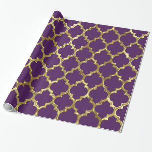 Papier Cadeau Motif géométrique en quatre feuilles en or sur fon