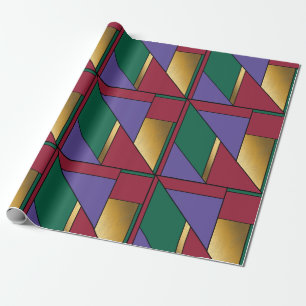Papier Cadeau Motif géométrique Gold violet vert rouge