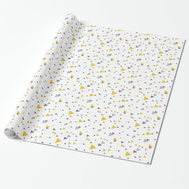 Papier Cadeau Motif géométrique gris clair et triangles jaunes (Déroulé)