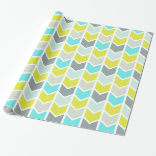 Papier Cadeau Motif géométrique gris jaune bleu de Chevron