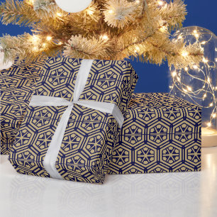 Papier Cadeau Motif géométrique hexagonal or rétro marine
