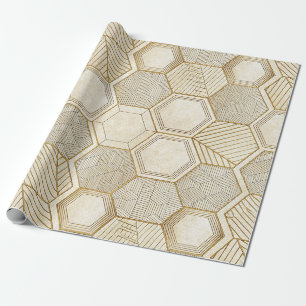 Papier Cadeau Motif Géométrique Hexagone Or Élégant - Marbre