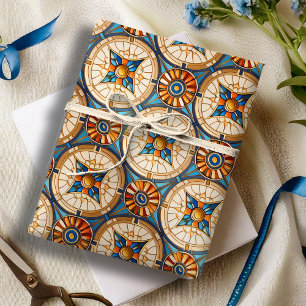 Papier Cadeau Motif géométrique Marocain Carrelage #2 Turquoise