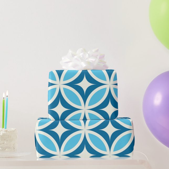 Papier Cadeau Motif géométrique moderne du milieu du siècle Bleu (Cadeaux de fête)