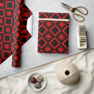 Papier Cadeau Motif Géométrique Moderne Rouge et Noir Anniversai