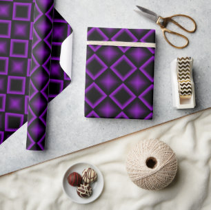 Papier Cadeau Motif géométrique moderne violet et noir pour anni