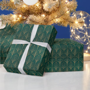 Papier Cadeau Motif géométrique   Motif d'éventail en or