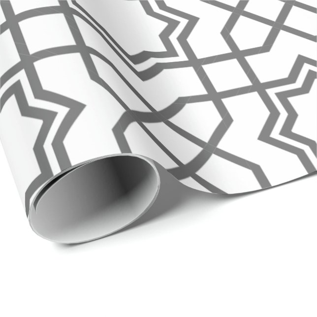 Papier Cadeau Motif géométrique noir complexe avec une forme d'é (Coin rond)