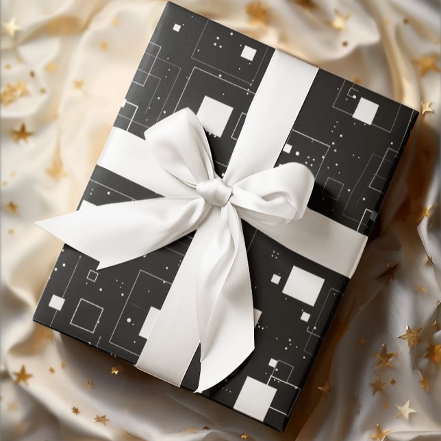 Papier Cadeau Motif géométrique noir et blanc rétro (Créateur téléchargé)