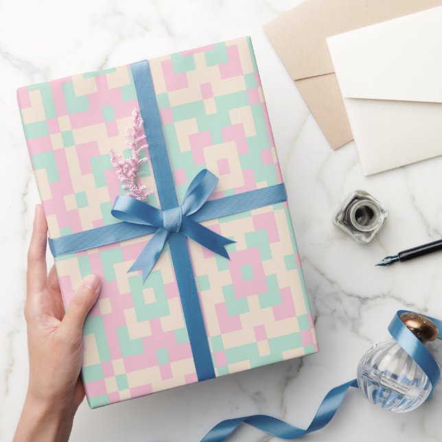 Papier Cadeau Motif géométrique pastel en pixel art sans couture (Cadeaux)