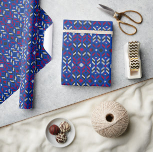 Papier Cadeau Motif géométrique pixel traditionnel en bleu foncé