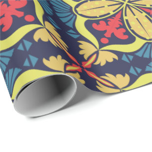 Papier Cadeau Motif géométrique répétitif avec rouge et jaune