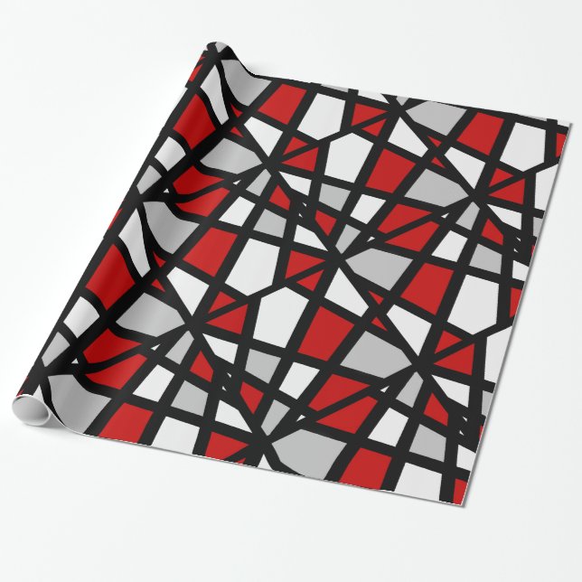 Papier Cadeau Motif géométrique rouge gris noir blanc (Déroulé)