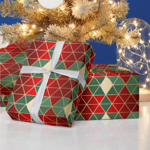 Papier Cadeau Motif géométrique rouge or de Noël