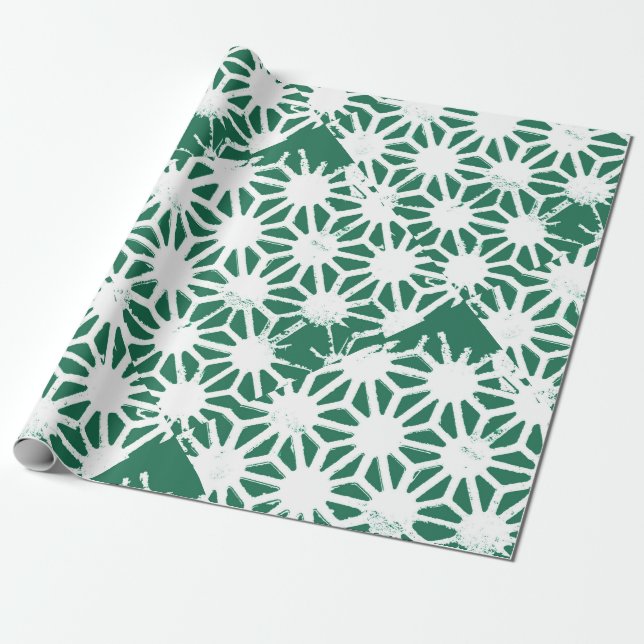 Papier Cadeau Motif géométrique vert et blanc (Déroulé)