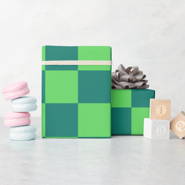Papier Cadeau Motif Gingham à carreaux verts bleus (Baby Shower)