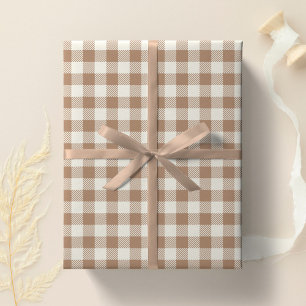 Papier Cadeau Motif Gingham Bohème Carreaux Marron Brun