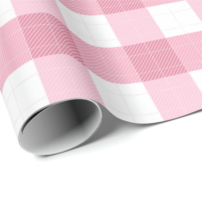 Papier Cadeau Motif Gingham Classique Rose et Blanc (Coin rond)