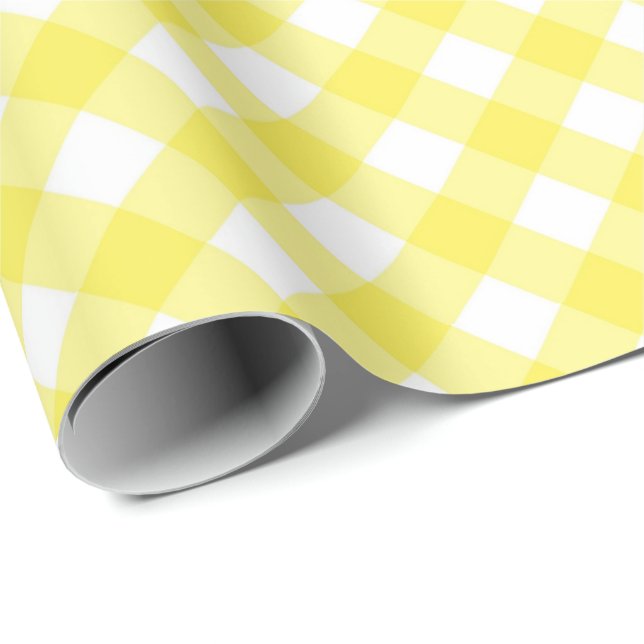 Papier Cadeau Motif Gingham Jaune Ensoleillé (Coin rond)
