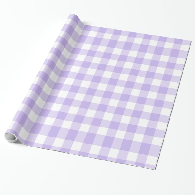 Papier Cadeau Motif Gingham Lavande et Blanc Chic Campagnard (Déroulé)