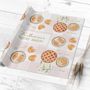 Papier Cadeau Motif Gingham Pâtisseries Aquarelle Boulangerie Pâ
