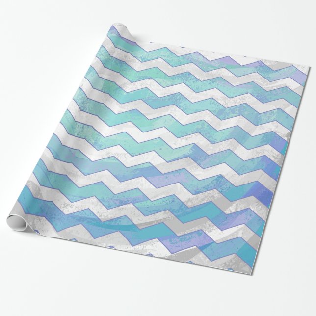 Papier Cadeau Motif Glacier Blue Chevron (Déroulé)