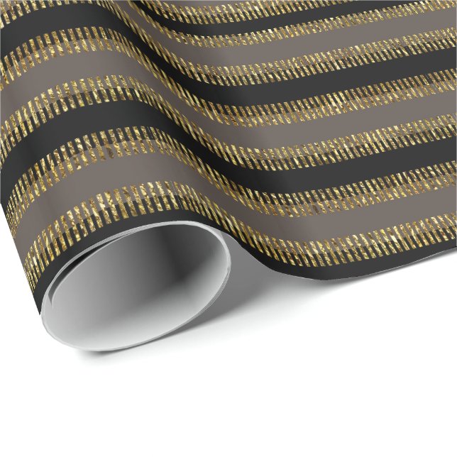 Papier cadeau motif Glittery Gold Stripes (Coin rond)