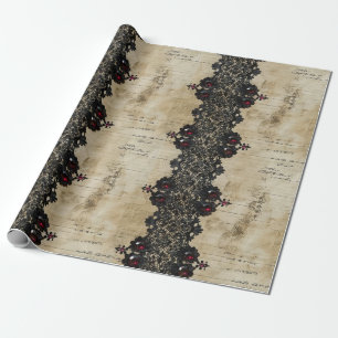 Papier Cadeau Motif gothique en dentelle rubis victorien (4)