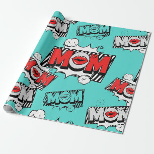 Papier Cadeau Motif graphique MAMAN bande dessinée turquoise gra